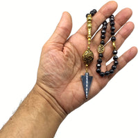 ALBATROSART Design -Black Hematit Beaded Collection- Worry Beads-Prayer Beads-Tesbih-Tasbih-Tasbeeh-Misbaha-Masbaha-Subha-Sebha-Sibha-Rosary  (Non-magnetic Faceted Hematite Black -8mm 33 Beads- & Arrow Tassel)