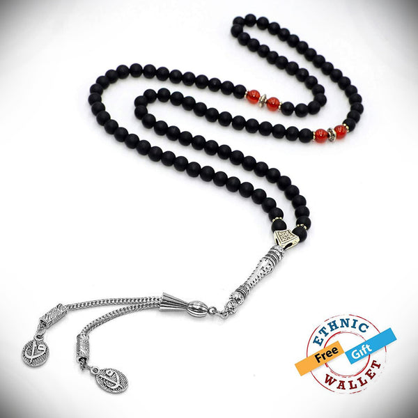 Unisex Prayer Beads-Tesbih-Tasbih-Tasbeeh-Misbaha (6 mm-99 beads) (Black Matte Onyx Stone Design)