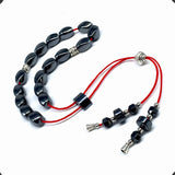 Greek KOMBOLOI Series Worry Beads Begleri Pony Anxiety Beads Rosary Relaxation Stress Relief (Black Hematite Twisted Oval -12x8 mm- 17 Beads)