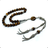 ALBATROSART Design -Tiger Eye Stone Series Worry Beads - Prayer Beads (8 mm-33 Beads) Tesbih-Tasbih-Tasbeeh-Misbaha-Masbaha-Subha-Sebha-Sibha-Rosary (Elegant Tiger Eye Natural Stone -8 mm 33 Beads-)