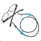 HANDMADE Eyeglass Chains Elegant Eyewear Retainer Beaded Eyeglass Strap Holder Natural Stone Beaded Eyewear Retainer (TURQUOISE Stone Beaded Design with Hamsa)