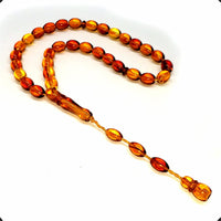 ALBATROSART -Squeezing Amber Collection- 33 Beads-Tesbih-Tasbih-Tasbeeh-Misbaha-Masbaha-Subha-Sebha-Sibha-Rosary  (Light Honey Color -9x7mm- Beyzi Cut Beads)