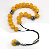 Greek KOMBOLOI Series Worry Beads Begleri Pony Anxiety Beads Rosary Relaxation Stress Relief  (Dark Yellow Resin Drum -13X9 mm- 19 Big Beads)