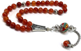 ALBATROSART - Fantastic Eagle Claw Series Worry Beads (8mm -33 Beads) - Prayer Beads Tesbih-Tasbih-Tasbeeh-Misbaha-Subha-Sebha-Sibha-Rosary  (Natural Striped Red Agate Beads)