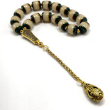 Relaxing Stress Relief Big Beads Prayer Beads, Worry Beads, EFE Tesbih, Maskot Tesbih, Tasbih, Rosary (-Green/Cream Resin Beads and Gold Tassel -11 mm 17 Beads)