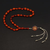 ALBATROSART -Squeezing Amber Collection- 33 Beads-Tesbih-Tasbih-Tasbeeh-Misbaha-Masbaha-Subha-Sebha-Sibha-Rosary  (Dark Honey Color -9x7mm- Beyzi Cut Beads)