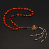 ALBATROSART -Squeezing Amber Collection- 33 Beads-Tesbih-Tasbih-Tasbeeh-Misbaha-Masbaha-Subha-Sebha-Sibha-Rosary  (Dark Honey Color -9x7mm- Beyzi Cut Beads)