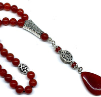 ALBATROSART -Elegance Collection- Prayer Beads-Tesbih-Tasbih-Tasbeeh-Misbaha-Masbaha-Subha-Sebha-Sibha-Rosary (RED Agate Natural Stone * Drop Tassel -8mm -33 Beads-)