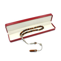 Long Metal Tassel Tiger Eye Stone Prayer Beads-Tesbih-Tasbih-Tasbeeh-Misbaha-Masbaha (8 mm 33 beads)