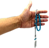 ALBATROSART Design - New Long & Stylist Tassels Worry Beads - Prayer Beads (8 mm-33 Beads) Tesbih-Tasbih-Tasbeeh-Misbaha-Subha-Sebha-Sibha-Rosary  (Synthetic Turquoise Stone - Twin Tassel)