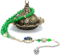 SPECIAL ALLAH-MOHAMMED TASSELS SERIES (Green Aventurine Stone -2) Prayer Beads (8 mm-33 beads)