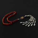 ALBATROSART -Prestige Series -1- (8 mm,33 Beads) Worry Beads-Prayer Beads-Tesbih-Tasbih-Tasbeeh-Misbaha-Masbaha-Subha-Rosary (Natural Red Agate Stone - Allah )