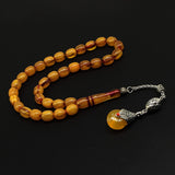 -FIRE Amber Collection- Prayer Beads-Worry Beads-Tesbih-Tasbih-Misbaha-Masbaha-Rosary (Honey-Colored Wavy Transparent -10x9 mm-33- Bakelite Beads)