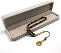 Tiger Eye Stone Series Worry Beads - Prayer Beads - Tesbih-Tasbih-Tasbeeh-Misbaha-Masbaha-Subha-Sebha-Sibha-Rosary (Oval Cut Gold Model 6x9 mm)