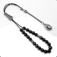 Greek KOMBOLOI Series Worry Beads Begleri Pony Anxiety Beads Rosary Relaxation Stress Relief (Black Hematite Faceted Beads & Bracelet- 8 mm, 21 Beads)