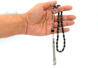 BLACK HEMATITE BEADED COLLECTION- Prayer Beads-Tesbih-Tasbih-Tasbeeh-Misbaha (6x9 mm-33 oval beads)