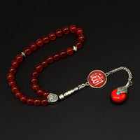 ALBATROSART -Elegance Collection- Prayer Beads-Tesbih-Tasbih-Tasbeeh-Misbaha-Masbaha-Subha-Sebha-Sibha-Rosary (Natural Red Agate Stone and Teardrop Tassel Tesbih -8 mm, 33 Beads-)