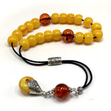 Greek KOMBOLOI Series Worry Beads Begleri Pony Anxiety Beads Rosary Relaxation Stress Relief  (Dark Yellow & Rust Resin Drum -13X9 mm- 19 Big Beads)