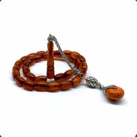 -FIRE Amber Collection- Prayer Beads-Worry Beads-Tesbih-Tasbih-Misbaha-Masbaha-Rosary (Dark Yellow Wavy Transparent -11x8 mm-33 Bakelite Beads)