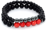 Elegant New Bracelet Series: Black Matte Onyx / Red Howlite Stone Bracelet Set (ETHNIC WALLET GIFT)