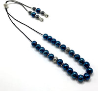 Greek KOMBOLOI Series Worry Beads Begleri Pony Anxiety Beads Rosary Relaxation Stress Relief (Blue Hematite Shiny Beads - 8 mm, 21 Beads Shiny)