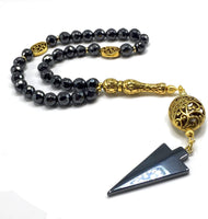 ALBATROSART Design -Black Hematit Beaded Collection- Worry Beads-Prayer Beads-Tesbih-Tasbih-Tasbeeh-Misbaha-Masbaha-Subha-Sebha-Sibha-Rosary  (Non-magnetic Faceted Hematite Black -8mm 33 Beads- & Arrow Tassel)