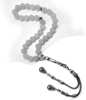 ALBATROSART - Simple Designed Natural Stone Worry Beads (8mm -33 Beads) - Prayer Beads Tesbih-Tasbih-Tasbeeh-Misbaha-Subha-Sebha-Sibha-Rosary (Natural White Jade Frosted Beads)