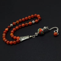 ALBATROSART - Fantastic Eagle Claw Series Worry Beads (8mm -33 Beads) - Prayer Beads Tesbih-Tasbih-Tasbeeh-Misbaha-Subha-Sebha-Sibha-Rosary  (Natural Striped Red Agate Beads)