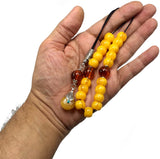 Greek KOMBOLOI Series Worry Beads Begleri Pony Anxiety Beads Rosary Relaxation Stress Relief  (Dark Yellow & Rust Resin Drum -13X9 mm- 19 Big Beads)