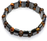 Real Tiger Eye Natural Stone Beaded Magnetic Hematite Bracelet (6mm beads)