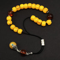 Greek KOMBOLOI Series Worry Beads Begleri Pony Anxiety Beads Rosary Relaxation Stress Relief  (Dark Yellow & Rust Resin Drum -13X9 mm- 19 Big Beads)