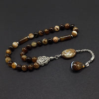 Banded Brown Agate Prayer Beads-Tesbih-Tasbih-Tasbeeh-Misbaha-Masbaha-Subha-Sebha-Rosary-Worry Beads  (8 mm-33 Beads)