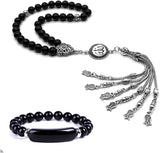 ALBATROSART -Regal Collection- Prayer Beads-Tesbih-Tasbih-Tasbeeh-Misbaha-Masbaha-Subha-Sebha-Sibha-Rosary (Black Agate Stone Prayer Beads and Bracelet)