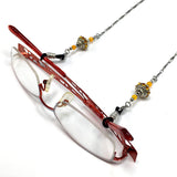 HANDMADE Eyeglass Chains Elegant Eyewear Retainer Beaded Eyeglass Strap Holder Natural Stone Beaded Eyewear Retainer (Dark Yellow European Crystal Rhinestone Beads Design)