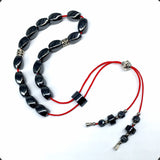 Greek KOMBOLOI Series Worry Beads Begleri Pony Anxiety Beads Rosary Relaxation Stress Relief (Black Hematite Twisted Oval -12x8 mm- 17 Beads)