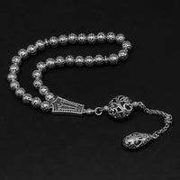 ALBATROSART -Antique Silver Plated Collection-Worry Beads-Prayer Beads-Tesbih-Tasbih-Tasbeeh-Misbaha-Masbaha-Subha-Sebha-Sibha (Antique Silver Plated with Drop Tassel -8mm 33 Beads-)