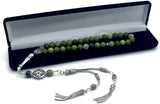 ALBATROSART Design -Latest Models New Long & Stylist Tassels Worry Beads - Prayer Beads (8 mm-33 Beads) Tesbih-Tasbih-Tasbeeh-Misbaha-Masbaha-Subha-Sebha-Sibha-Rosary (Green Jade Stone-Twin Tassel)