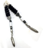 -Zaza Collection- Zaza Stress Worry Beads-Prayer Beads-Tesbih-Tasbih-Tasbeeh-Misbaha-Masbaha-Subha-Rosary (Bullet Tasseled Plastic Black & White Zaza Prayer Beads)