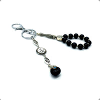 Allah Patterned Handmade Keychain & Rosary Collection- Key Chain-Car Key Chain-Handbags Holder-Worry Beads-Prayer Beads-Tesbih-Tasbih-Tasbeeh-Masbaha (10 mm-Black Beads)