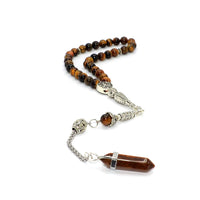 Long Metal Tassel Tiger Eye Stone Prayer Beads-Tesbih-Tasbih-Tasbeeh-Misbaha-Masbaha (8 mm 33 beads)