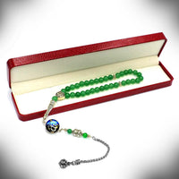 SPECIAL ALLAH-MOHAMMED TASSELS SERIES (Green Aventurine Stone -2) Prayer Beads (8 mm-33 beads)