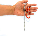 SPECIAL -ALLAH TASSEL- COLLECTION Red Agate Stone Prayer Beads-Tesbih-Tasbih-Tasbeeh (8 mm-33 beads)