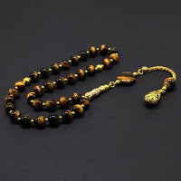 ALBATROSART Design -Tiger Eye Stone Series Worry Beads - Prayer Beads (8 mm-33 Beads) Tesbih-Tasbih-Tasbeeh-Misbaha-Masbaha-Subha-Sebha-Sibha-Rosary (Tiger Eye Stone-Gold Tassel)