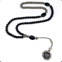 Special for Women Prayer Beads Tesbih-Tasbih-Tasbeeh-Misbaha-Masbaha-Subha-Sebha-Sibha-Worry Beads-Rosary  (Black & Grey Crystal - 6x8 mm 99 Beads - Allah Tassel)