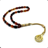 ALBATROSART Special -Allah Tassel- Collection - Worry Beads - Prayer Beads-Tesbih-Tasbih-Tasbeeh-Misbaha-Masbaha-Subha-Sebha-Sibha (Wavy Red Agate (6x9 mm 33 Beads-Allah Tassel)