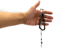 -Orient Collection-Prayer Beads-Worry Beads-Tesbih-Tasbih-Tasbeeh-Misbaha-Masbaha-Subha-Rosary (Tiger Eye Stone-Silver (8 mm-33 Beads))