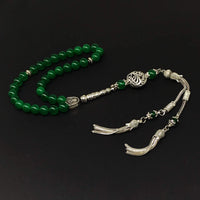 ALBATROSART Design - Long & Stylist Tassels Worry Beads - Prayer Beads (8 mm-33 Beads) Tesbih-Tasbih-Tasbeeh-Misbaha-Subha-Sebha-Sibha-Rosary (Green Jade Natural Stone)