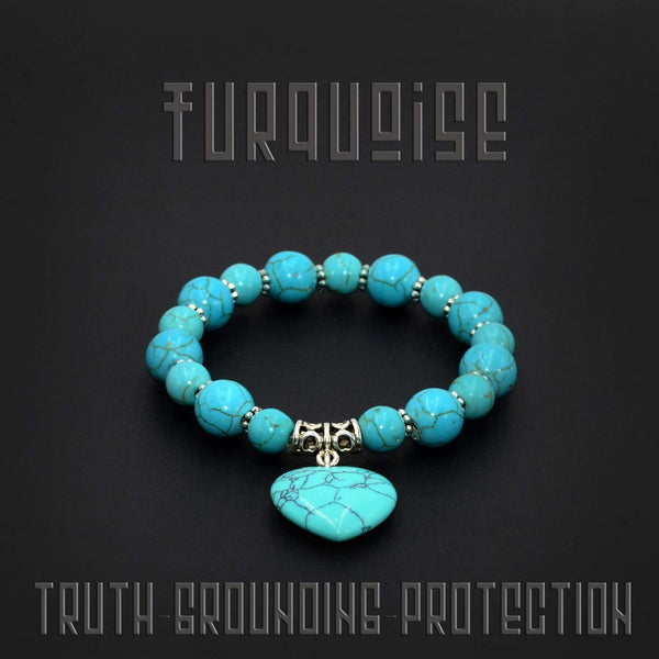 BRACELETS WITH HEART PENDANT SERIES- All Natural Stones (Turquoise Stone) (Free Ethnic Wallet)