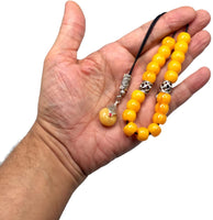 Greek KOMBOLOI Series Worry Beads Begleri Pony Anxiety Beads Rosary Relaxation Stress Relief  (Dark Yellow Resin Drum -13X9 mm- 19 Big Beads)