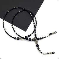 -HANDMADE Eyeglass Chains Elegant Eyewear Retainer Beaded Eyeglass Strap Holder Natural Stone Beaded Eyewear Retainer (BLACK AGATE Stone Beaded Design)